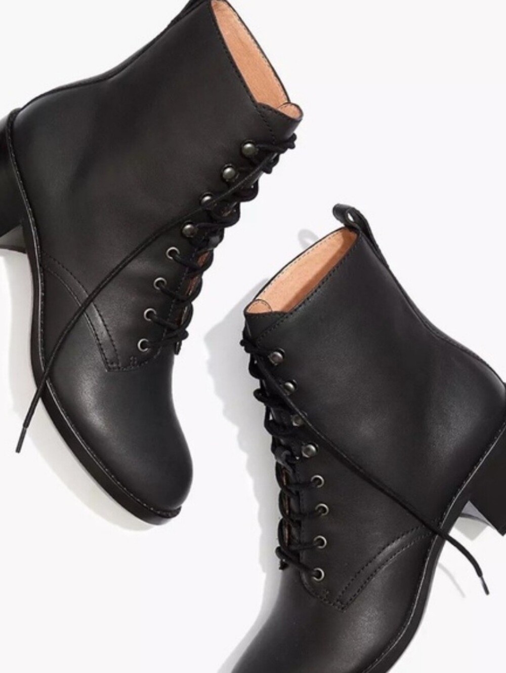 Madewell The Patti  Black Lace-Up Leather Ankle Boots 8.5